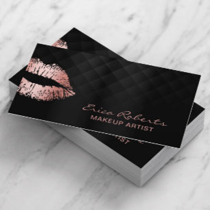 Carte De Visite Maquillage Artiste Rose Gold Lips Luxe Black Salon