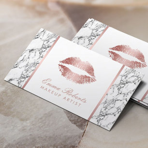 Carte De Visite Maquillage Artiste Rose Gold Lips Marbre blanc mod