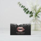 Carte De Visite Maquillage Artiste Rose Gold Lips Tendance Silver  (Debout devant)