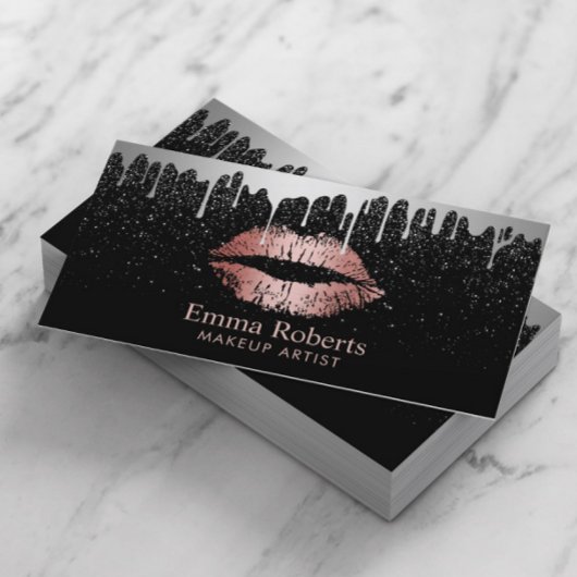 Carte De Visite Maquillage Artiste Rose Gold Lips Tendance Silver 