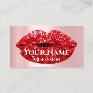 Carte De Visite Maquillage Artiste Rose Kiss Lips Red Glam Parties