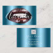 Carte De Visite Maquillage Artiste Rose Lèvres Turquoises Logo QR (Devant / Derrière)