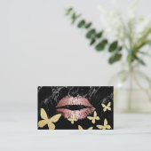 Carte De Visite Maquillage Artiste Rose Lips Or & Papillons Or (Debout devant)