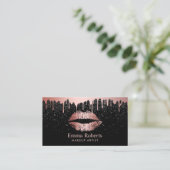 Carte De Visite Maquillage Artiste Rose Lips Or tendance goutte (Debout devant)