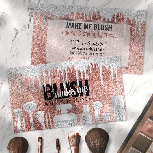 Carte De Visite Maquillage Artiste Rose Parties scintillant Or + P