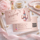 Carte De Visite Maquillage artiste rose rouge à lèvres or code QR