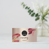 Carte De Visite Maquillage Artiste Rouge Rose Or photo Code QR (Debout devant)