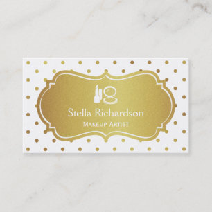 Carte De Visite Maquillage Artiste Styliste Chic Blanc Pois or