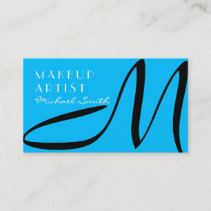 Carte De Visite Maquillage Artiste Stylo Monogramme Moderne Ciel b