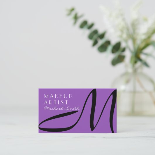 Carte De Visite Maquillage Artiste Stylo Monogramme Moderne Lilac (Debout devant)