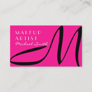 Carte De Visite Maquillage Artiste Stylo Monogramme Moderne rose p