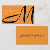 Carte De Visite Maquillage Artiste Stylo Monogramme Moderne safran (Devant / Derrière)