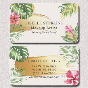 Carte De Visite Maquillage Artiste Tropical Or Brossé Aquarelle