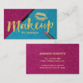 Carte De Visite Maquillage Artiste Turquoise & Purple Gold Script (Devant / Derrière)