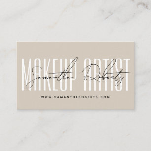 Carte De Visite Maquillage artiste typographie moderne script beig
