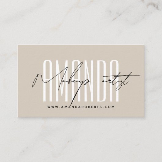 Carte De Visite Maquillage artiste typographie moderne script beig (Devant)