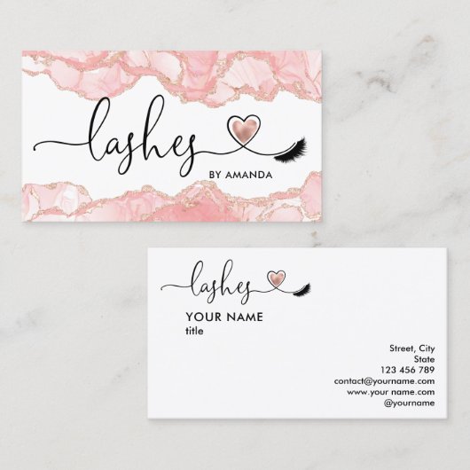 Carte De Visite Maquillage Artiste Yeux Lashes Rose Vive Agate Bus (Devant / Derrière)