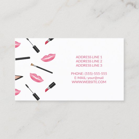Carte De Visite Maquillage avec lèvres roses Artiste maquillage Pe (Dos)