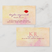 Carte De Visite maquillage belle aquarelle avec lèvres rouges (Devant / Derrière)