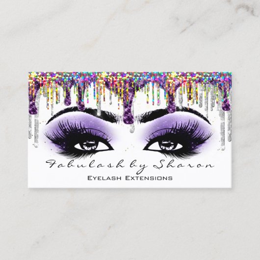 Carte De Visite Maquillage Brow Eyelash Grey Purple Holographe (Devant)