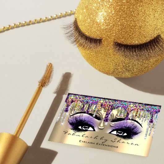 Carte De Visite Maquillage Brow Eyelash or violet Holographe