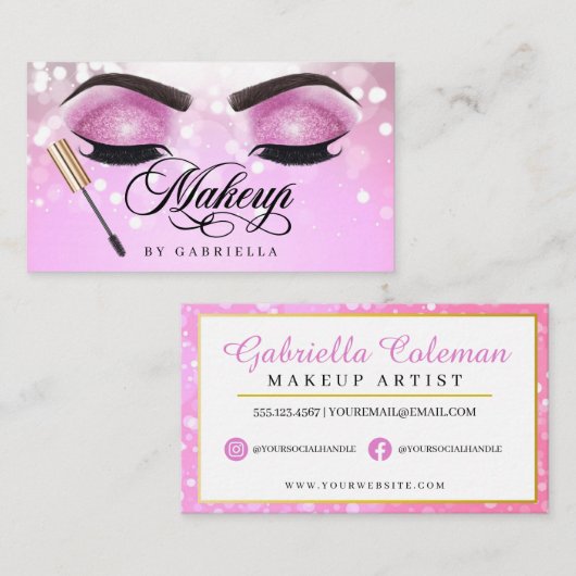 Carte De Visite Maquillage Brow Eyelash Parties scintillant rose (Devant / Derrière)