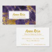 Carte De Visite Maquillage chic de marbre mauve-foncé d'or (Devant / Derrière)