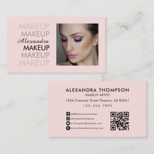 Carte De Visite Maquillage Code Qr Photo Noir Écriture Rose Pâle