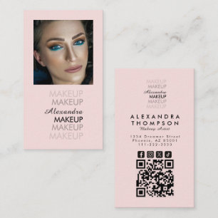 Carte De Visite Maquillage Code Qr Photo Script Rose Pâle Noir