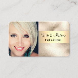 Carte De Visite Maquillage & Coiffure, Texte Noir, Votre Photo, Or