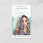 Carte De Visite Maquillage d'arc moderne bleu photo qr code logo (Devant)