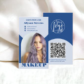 Carte De Visite Maquillage d'arc moderne bleu photo qr code logo