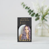 Carte De Visite Maquillage d'arc moderne or noir photo qr code log (Debout devant)