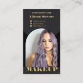 Carte De Visite Maquillage d'arc moderne or noir photo qr code log (Devant)