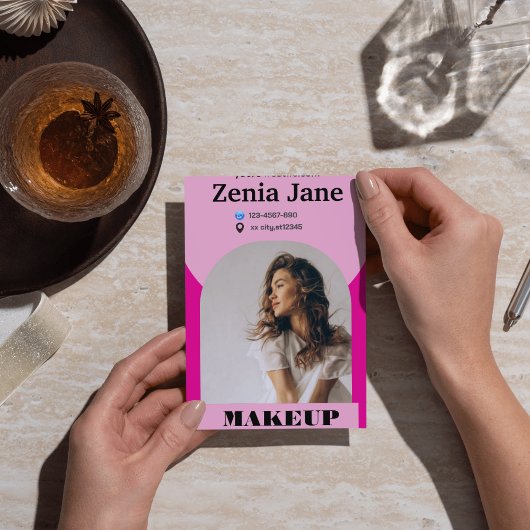 Carte De Visite Maquillage d'arc moderne rose photo qr code logo
