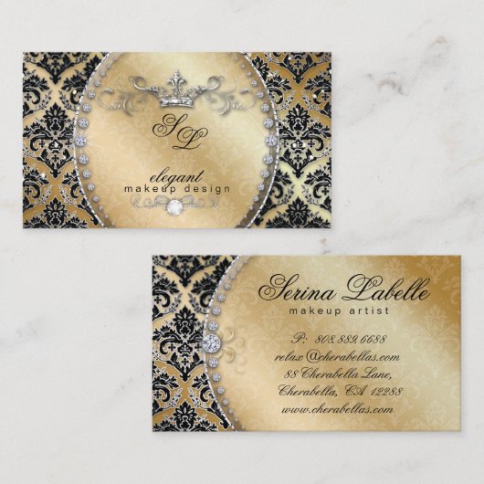 Carte De Visite Maquillage de bijoux de mode Artiste Damask Cool d (Devant / Derrière)