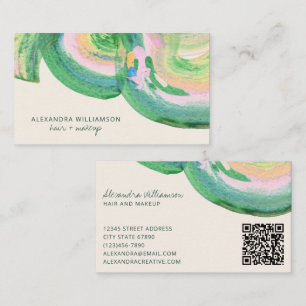 Carte De Visite Maquillage de cheveux abstrait vert rose pinceau a