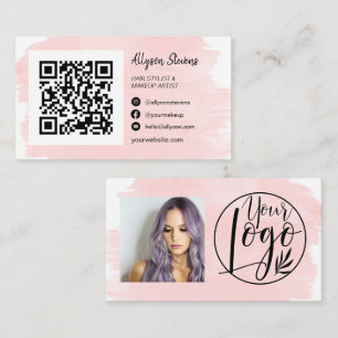 Carte De Visite Maquillage de cheveux rose brosse photo qr code lo