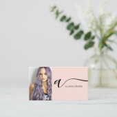 Carte De Visite Maquillage de cheveux rose pâle photo code qr init (Debout devant)