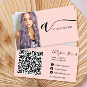 Carte De Visite Maquillage de cheveux rose pâle photo code qr init
