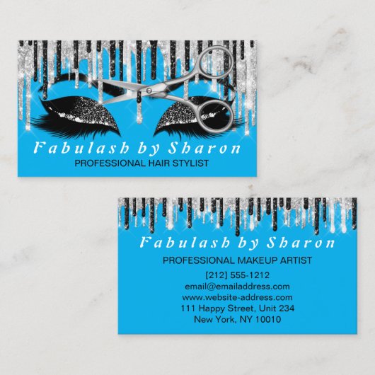 Carte De Visite Maquillage de coiffeur Eyelash gouttes d'argent Bl (Devant / Derrière)