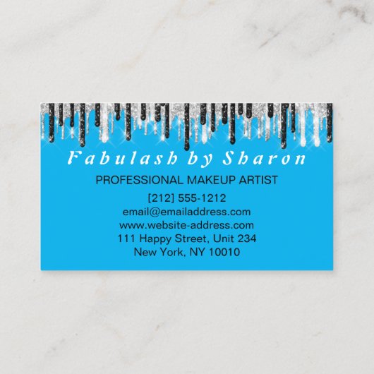 Carte De Visite Maquillage de coiffeur Eyelash gouttes d'argent Bl (Dos)