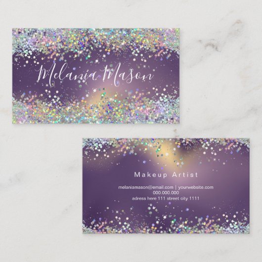 Carte De Visite Maquillage de Parties scintillant holographique Ar (Devant / Derrière)