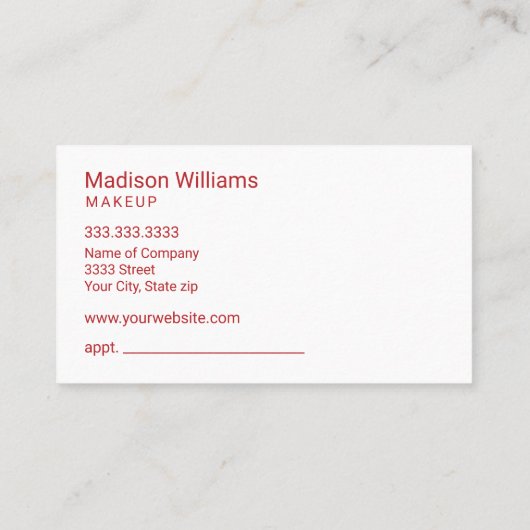 Carte De Visite Maquillage de Parties scintillant rouge et or gras (Dos)