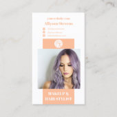 Carte De Visite Maquillage de pêche moderne cheveux photo qr code  (Devant)