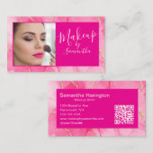 Carte De Visite Maquillage de photo de script de marbre rose chaud (Devant / Derrière)