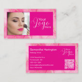 Carte De Visite Maquillage de photo de script de marbre rose chaud (Devant / Derrière)