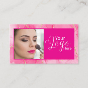 Carte De Visite Maquillage de photo de script de marbre rose chaud