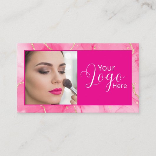 Carte De Visite Maquillage de photo de script de marbre rose chaud (Devant)