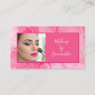 Carte De Visite Maquillage de photo de script en marbre rose chaud